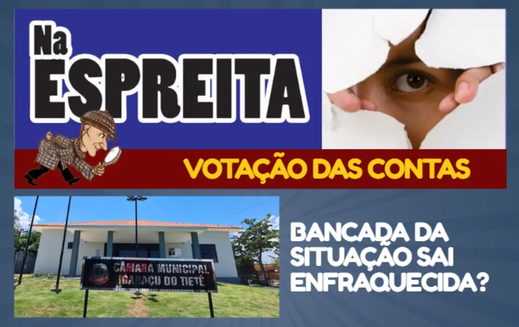 card com logo na espreita, fachada da camara de vereadores de igaraçu do tiete e a pergunta: bancada da situação sai enfrquecida da votação das contas?